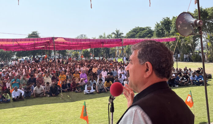 MP, Jugal Kishore Sharma addressing a Holi Milan Programme at Gajansu in Marh on Sunday.