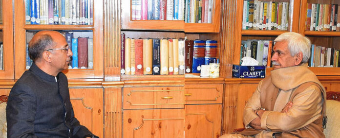 Nasir Aslam Wani, Advisor to Chief Minister meeting LG Manoj Sinha on Sunday.