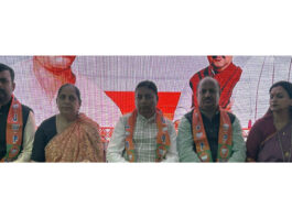 BJP leaders during a party programme at Ramgarh on Sunday.