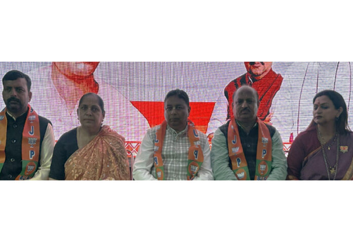 BJP leaders during a party programme at Ramgarh on Sunday.