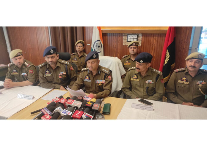 SSP Ramban, Arun Gupta addressing a press conference on Thursday. -Excelsior/Parvez Mir