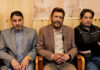 PDP spokesperson Iqbal Tramboo alongwith other party leaders during a press conference in Srinagar on Monday. -Excelsior/Shakeel