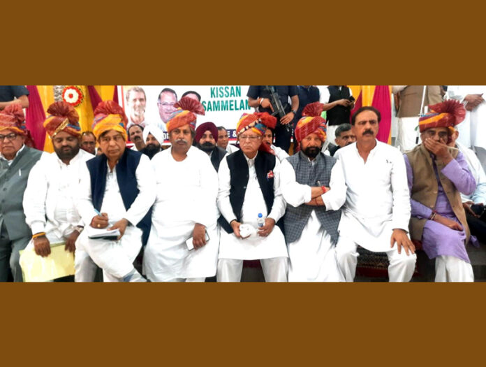 JKPCC president, TH Karra and other senior Cong leaders during a rally at Nagri in Kathua on Sunday.