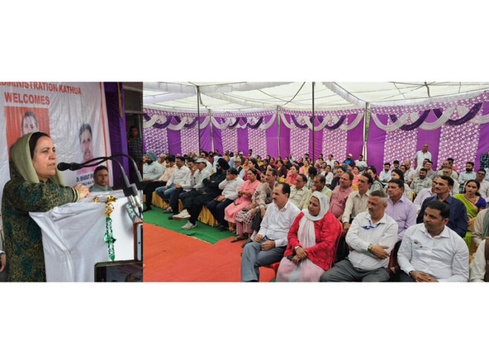 Minister Sakeena Itoo addressing a gathering at Kathua on Wednesday. Minister Sakeena Itoo addressing a gathering at Kathua on Wednesday.