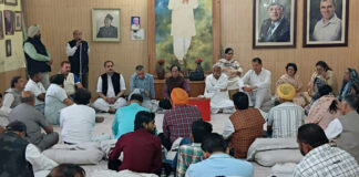 Senior NC leaders during meeting at party office in Jammu on Saturday.