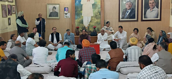 Senior NC leaders during meeting at party office in Jammu on Saturday. Senior NC leaders during meeting at party office in Jammu on Saturday.