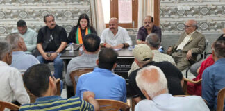 Yudhvir Sethi, MLA East during a meeting at Ambphalla on Saturday.