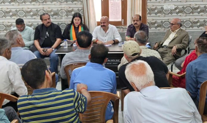 Yudhvir Sethi, MLA East during a meeting at Ambphalla on Saturday.