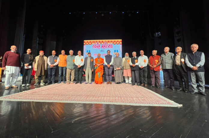 Dignitaries during concluding ceremony of two day Navreh function at Abhhinav Theatre Jammu on Friday. Dignitaries during concluding ceremony of two day Navreh function at Abhhinav Theatre Jammu on Friday.