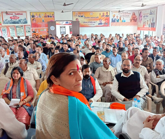 BJP leaders during a meeting at Kathua on Saturday.
