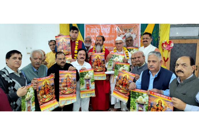 Dignitaries during release of calendar at Jammu on Friday.