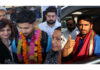 J&K Ranji team players receiving a grand reception on their arrival at Jammu Airport, warmly welcomed by family members and supporters. -Excelsior/Rakesh