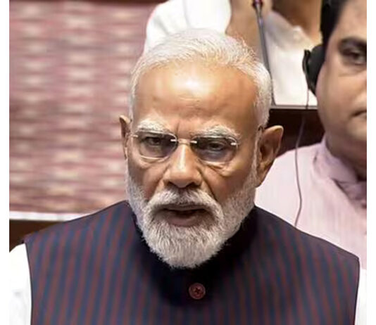 PM Narendra Modi speaking in the Rajya Sabha on Tuesday.