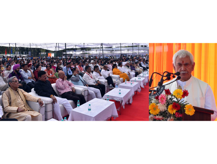 LG Manoj Sinha addressing literary-cultural conclave in Jammu on Friday.