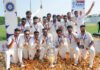 J&K team celebrate maiden Ranji trophy title after winning final against Karnataka at Hubballi on Saturday.