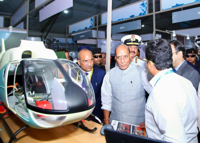 Defence Minister Rajnath Singh at National Defence Industries conclave in New Delhi on Thursday.