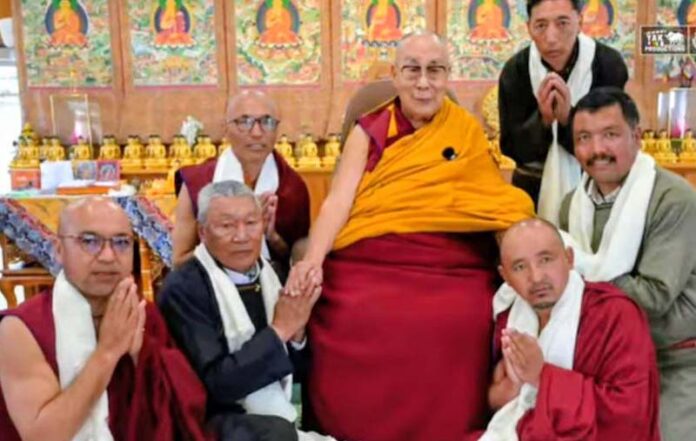 Representatives of LBA and LGA with the 14th Dalai Lama at his residence in Dharamsala on Monday.