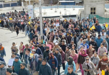 Massive protest rally in Leh on Monday.