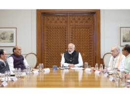 Prime Minister Narendra Modi chairs a high-level meeting in New Delhi on Sunday. (UNI)