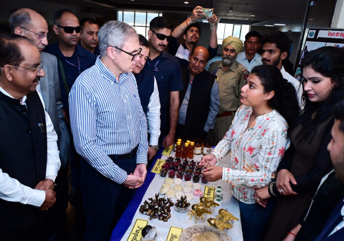 CM Omar Abdullah interacting with youth at SKUAST-Jammu on Tuesday.