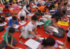 Students in large numbers participate in Floral Drawing and Painting Competition organized at CSIR-IIIM campus in Jammu.