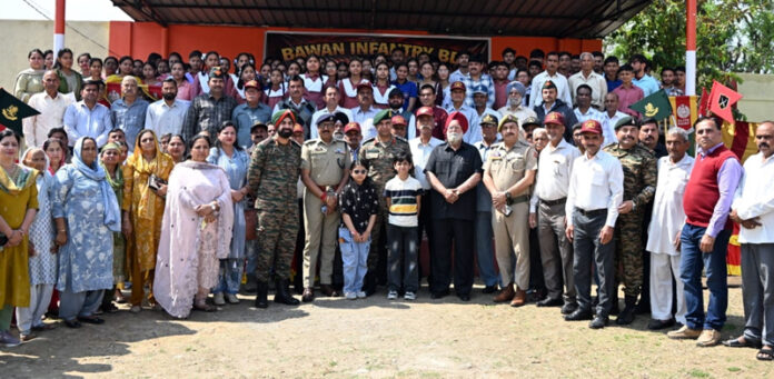Brig D N Sharma, SDM, SDPO, Ex-Servicemen and School staff and students during prize distribution function in Akhnoor.