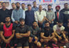 Powerlifters posing along with dignitaries during inaugural ceremony of North India Powerlifting Championship in Jammu on Thursday.