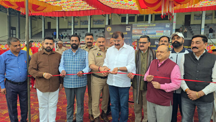 Dignitaries inaugurating Jammu Veteran League Edition 2 at MA Stadium.