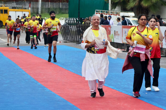 Enthusiastic participants take on the streets of Jammu during Jammu's first International Marathon. Enthusiastic participants take on the streets of Jammu during Jammu's first International Marathon.