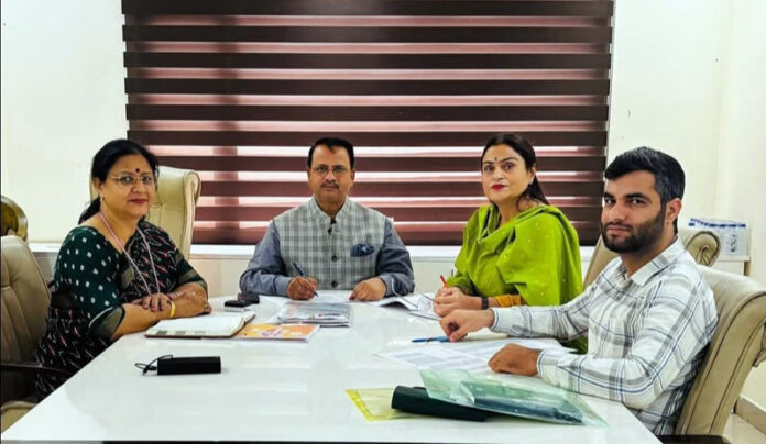 BJP leaders during a meeting at Jammu on Monday.