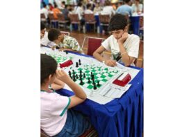 Young participants engrossed in action during the International Rating Chess Fiesta at IDPS Jammu.