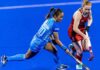 Hockey players in action during World Cup Qualifiers match in Hyderabad on Wednesday.