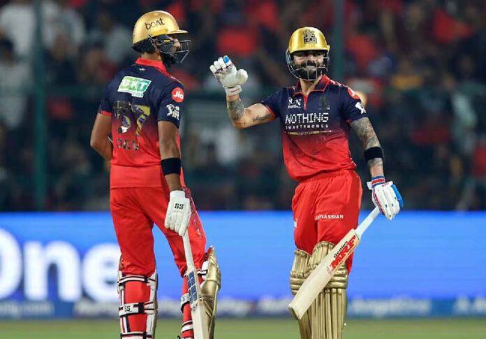 Virat Kohli waving to the spectators after winning the match against SRH on Saturday.