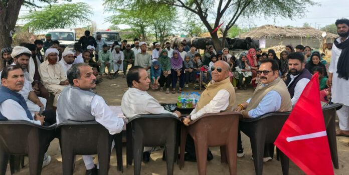 NC leaders during a public meeting in Jammu on Friday.