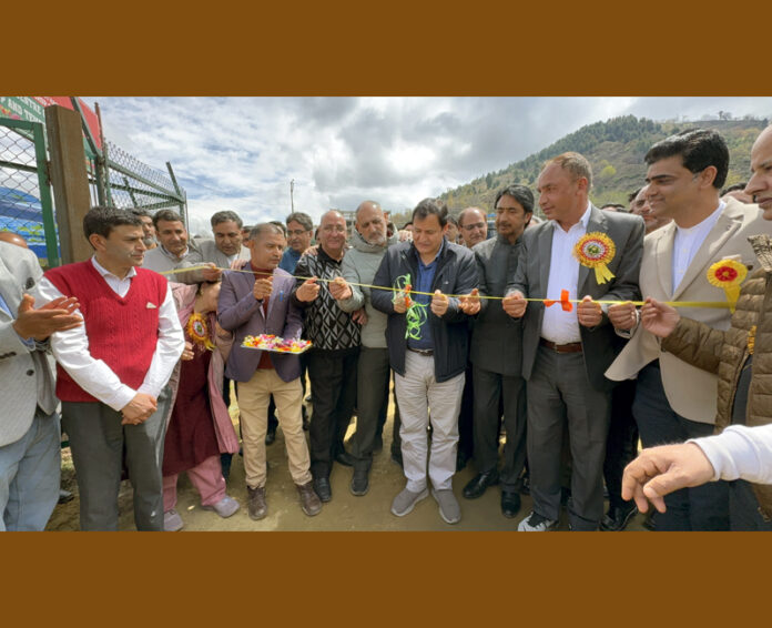 Minister Javid Dar inaugurating Tulip Garden at MCRS Sagam on Sunday. — Excelsior/Sajad Dar