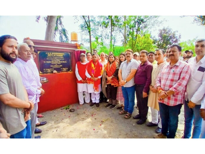 MLA Dr Bharat Bhushan laying foundation stone of a tourism Dormitory and Guest House at Shree Mata Bala Sundri Shrine in Kathua.