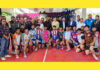 Dignitaries posing with Kabaddi players during inaugural event at MA Stadium, Jammu.