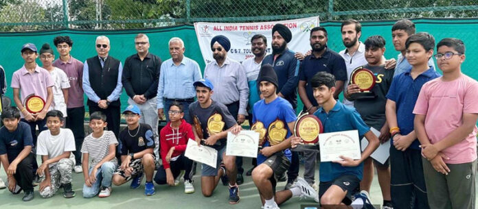 Champions and participants posing for a group photograph with JKLTA officials at MA Stadium Jammu. Champions and participants posing for a group photograph with JKLTA officials at MA Stadium Jammu.
