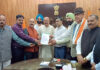 BJP leaders submitting memorandum at Divisional Commissioners office at Jammu on Wednesday.