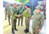 GOC White Knight Corps Lt Gen PK Mishra interacting with troops in Akhnoor on Tuesday.