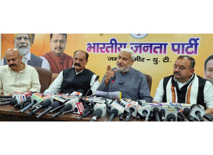 BJP MLAs at a press conference at Jammu on Saturday. -Excelsior/ Rakesh