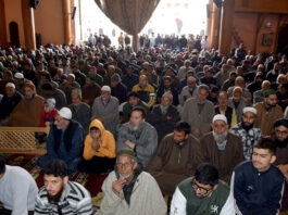 People during Friday congregational prayers at the historic Jamia Masjid in Srinagar. -Excelsior/Shakeel