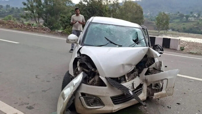 Maruti Swift car damaged in Rajouri accident on Thursday. Maruti Swift car damaged in Rajouri accident on Thursday.