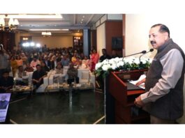 Union Minister Dr Jitendra Singh addressing the academic meet on “GARBH-INi Study of Preterm Birth Outcomes”, at India Habitat Centre, New Delhi on Monday.