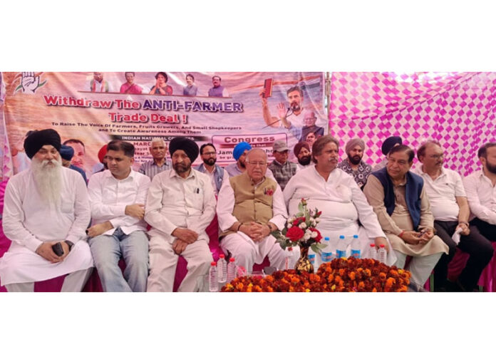 Senior Cong leaders during party rally at R S Pura on Friday.