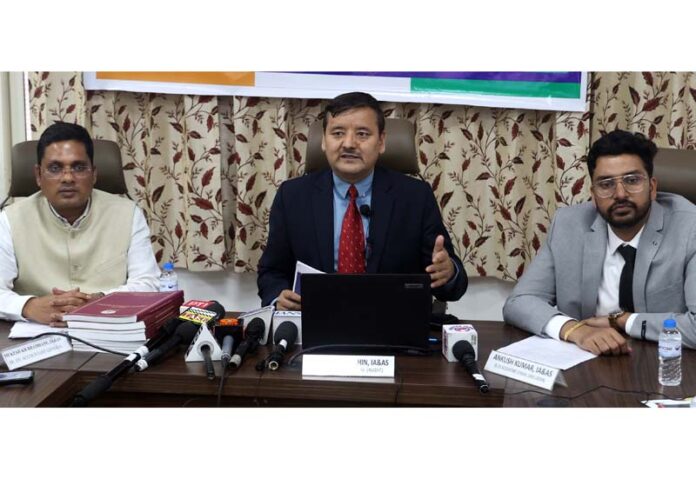 Accountant General (Audit), Tsewang Tharchin addressing a press conference in Jammu on Tuesday. -Excelsior/Rakesh