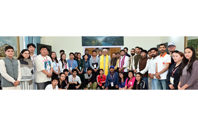 LG posing with youth from Ladakh on Sunday. LG posing with youth from Ladakh on Sunday.