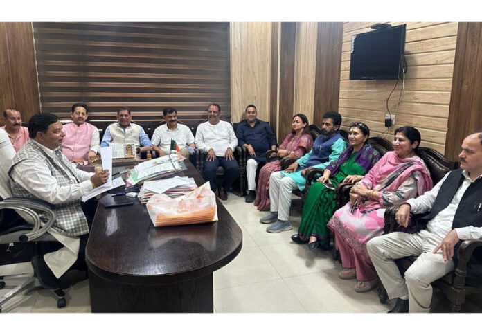 BJP leaders at party meeting at Jammu on Friday.