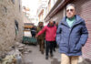 LG Ladakh VK Saxena passing through a narrow lane during his inspection visit to Leh old town.