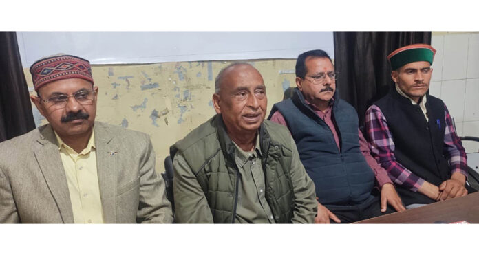 Kulwant Manhas, chairman Bhadradesha Cultural Forum addressing a press conference in Jammu on Tuesday. -Excelsior/Rakesh